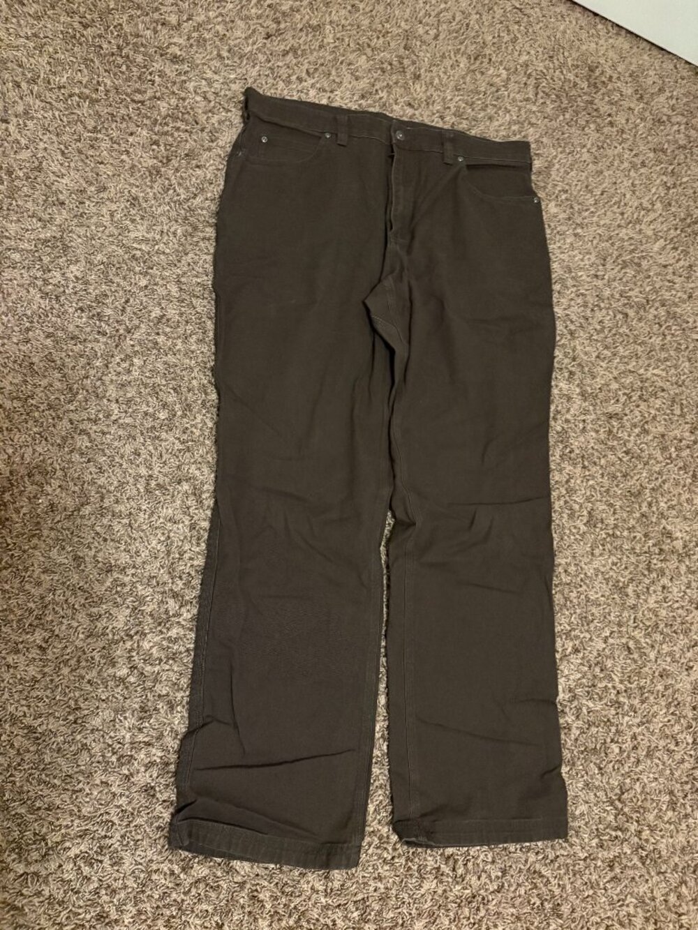 Duluth Trading Company Flex Fire Hose Pants 38 X 32 Dark Brown Cotton Zip Fly